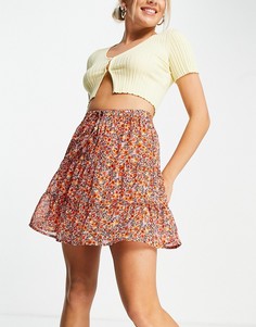 Мини-юбка с мелким цветочным принтом от комплекта Violet Romance-Оранжевый цвет