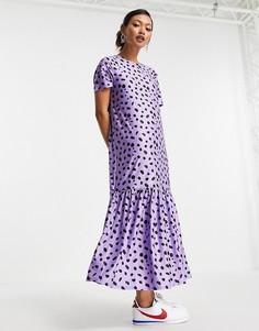 Сиреневое ярусное платье миди с присборенной юбкой и пятнистым принтом Urban Threads-Фиолетовый цвет