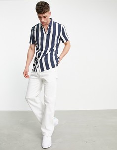 Рубашка из трикотажа джерси в вертикальную полоску темно-синего цвета Bershka-Голубой