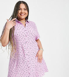 Эксклюзивное сиреневое платье-рубашка мини с цветочным принтом Pieces Curve-Multi