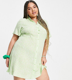 Эксклюзивное зеленое платье-рубашка мини с цветочным принтом Pieces Curve-Multi