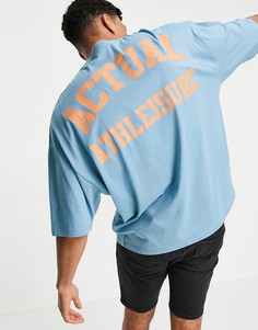 Голубая oversized-футболка с логотипом на груди и спине ASOS Actual Athleisure-Голубой