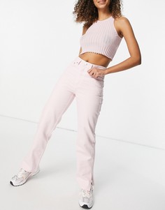 Светло-розовые джинсы прямого кроя с разрезами из органического хлопка Weekday Rowe-Розовый цвет