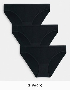Набор из 3 бесшовных трусов бикини в рубчик черного цвета Cotton:On-Черный