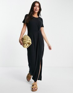 Черное платье-футболка миди с перекрученной отделкой Vero Moda-Черный цвет