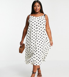 Белое платье мидакси в черный горошек на бретельках Vero Moda Curve-Multi