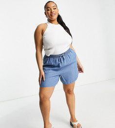 Голубые шорты из шамбре Vero Moda Curve-Голубой