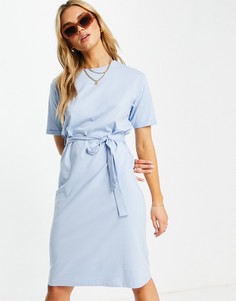 Голубое платье-футболка миди из органического хлопка с поясом Vero Moda Aware-Голубой