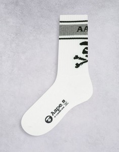 Белые носки с принтом перекрещенных костей и логотипом AAPE By A Bathing Ape-Белый