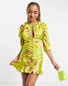 Атласное платье мини с цветочным принтом и открытой спиной Lashes of London-Разноцветный
