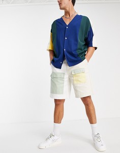 Джинсовые шорты карго с широкими штанинами Bershka-Светло-бежевый