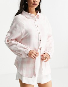 Пижамная рубашка в розовую клетку от комплекта Cotton:On-Розовый цвет