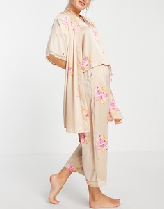 Атласный ночной халат с цветочным принтом нежно-розового цвета Vero Moda-Multi