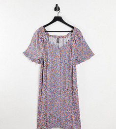 Свободное платье на пуговицах с цветочным принтом Pieces Curve-Разноцветный