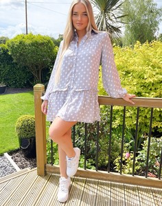 Серое платье с присборенной юбкой и объемными рукавами In The Style-Серый