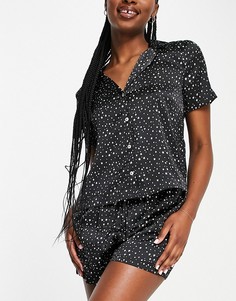 Черный атласный комплект с рубашкой и принтом звезд Vero Moda-Черный цвет