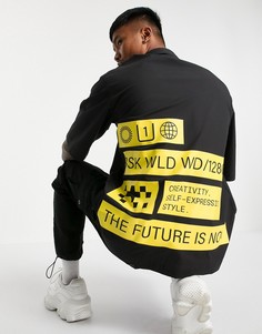 Очень свободная черная рубашка в стиле oversized с принтом Bershka-Черный