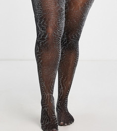 Блестящие черные колготки с узором «паутинка» ASOS DESIGN Curve-Черный цвет