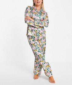 Атласный пижамный комплект с принтом роз и леопардов принтом Night-Разноцветный