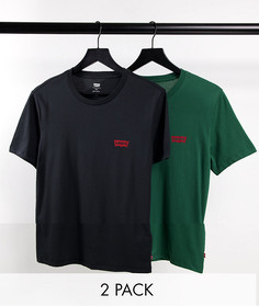 Набор из 2 футболок черного и зеленого цветов с логотипом в форме крыла летучей мыши Levis – эксклюзивно для ASOS-Зеленый цвет