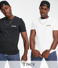 Набор из 2 футболок черного и белого цвета с винтажным логотипом Levis – эксклюзивно для ASOS-Белый