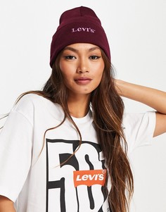 Бордовая шапка-бини с логотипом Levis-Красный
