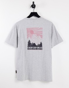 Светло-серая футболка с принтом горы на спине Napapijri Latemar Mountain-Серый