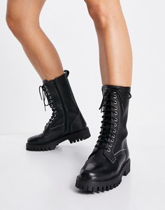 Черные кожаные высокие ботинки на плоской подошве со шнуровкой ASRA Bennie-Черный цвет