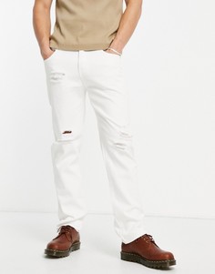 Кремово-белые прямые джинсы с эффектом потертости (от комплекта) Liquor N Poker-Белый