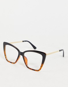Черные солнцезащитные очки с черепаховым принтом в стиле oversized в оправе «кошачий глаз» с голубоватыми линзами My Accessories-Черный цвет