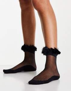 Прозрачные носки до щиколотки черного цвета из искусственного меха Ego-Черный цвет