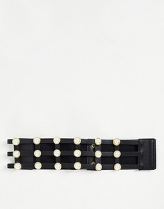 Черный ремень на талию с завышенной посадкой и декоративной отделкой из искусственного жемчуга Nali-Черный цвет