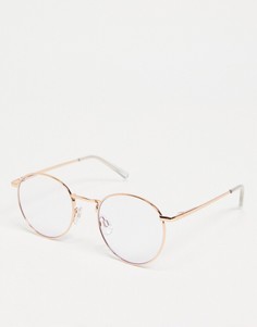 Круглые очки в оправе цвета розового золота со светло-голубыми стеклами Vero Moda-Золотистый