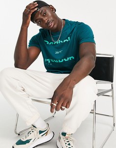 Темно-зеленая футболка с «разрезанным» рисунком Reebok-Зеленый цвет