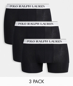 Набор из 3 черных боксеров-брифов с белым контрастным поясом и логотипом Polo Ralph Lauren-Черный цвет
