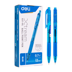Ручка шариков. Deli X-tream EQ21-BL синий/прозрачный d=0.7мм автоматическая резин. манжета 12 шт./кор.