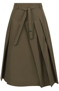 Однотонная хлопковая юбка-миди с поясом Loro Piana