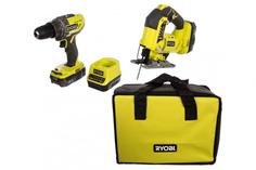 Набор аккумуляторных инструментов Ryobi R18DDJS-220S (черно-зеленый)