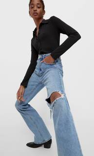 Stradivarius Джинсы Клеш В Винтажном Стиле С Темным Эффектом Потертости 40