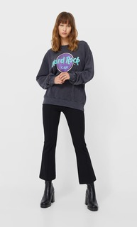 Stradivarius Толстовка Оверсайз С Принтом Hard Rock Cafe Темно-Серый Xs