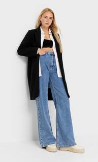 Stradivarius Пальто Из Трикотажной Ткани С Начёсом Черный Xs