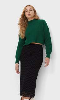 Stradivarius Юбка Миди Из Полупрозрачной Ткани С Волнистой Кромкой Черный S