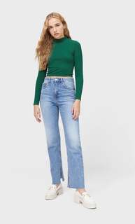 Stradivarius Бесшовная Футболка С Высоким Воротником Бутылочно-Зеленый Xs