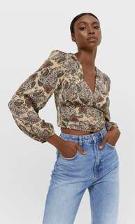 Stradivarius Блуза С Принтом И V-Образным Вырезом Жженый Xs