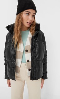 Stradivarius Стеганая Куртка Из Искусственной Кожи Черный S