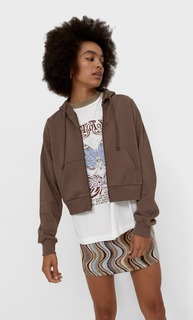 Stradivarius Худи С Молнией Коричневый S