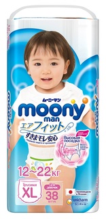 Японские трусики Moony Man для девочек XL, 12-22кг, 38шт.