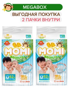 Японские подгузники Momi Monkey Megabox M (6-11кг), 62*2шт.