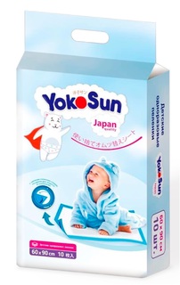 Детские одноразовые пеленки YokoSun с липким фиксирующим слоем 60x90см, 10шт