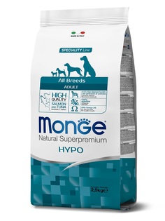 Корм Monge Dog Speciality Hypo для взрослых собак всех пород с лососем и тунцом, 2,5кг